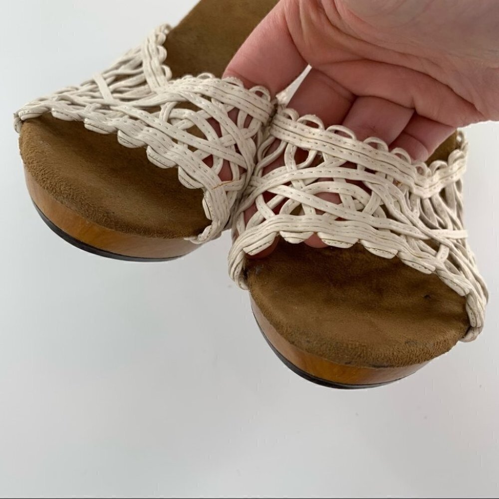 Ana womens heels size 8.5 white woven faux wooden heel vintage Y2k chunky Barbie - Picture 8 of 11